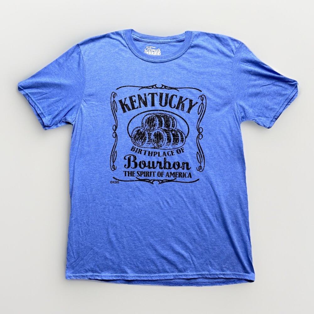 Ford's Garage Kentucky Bourbon Shirt Mens Large Blue Spirit of America Whiskey